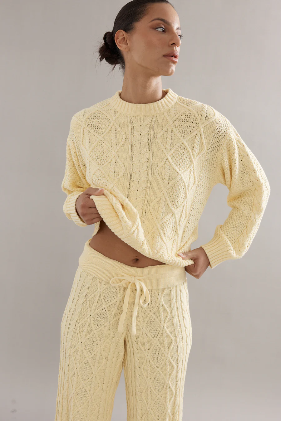 Cotton Cable Knit Pants Yellow - Image 4