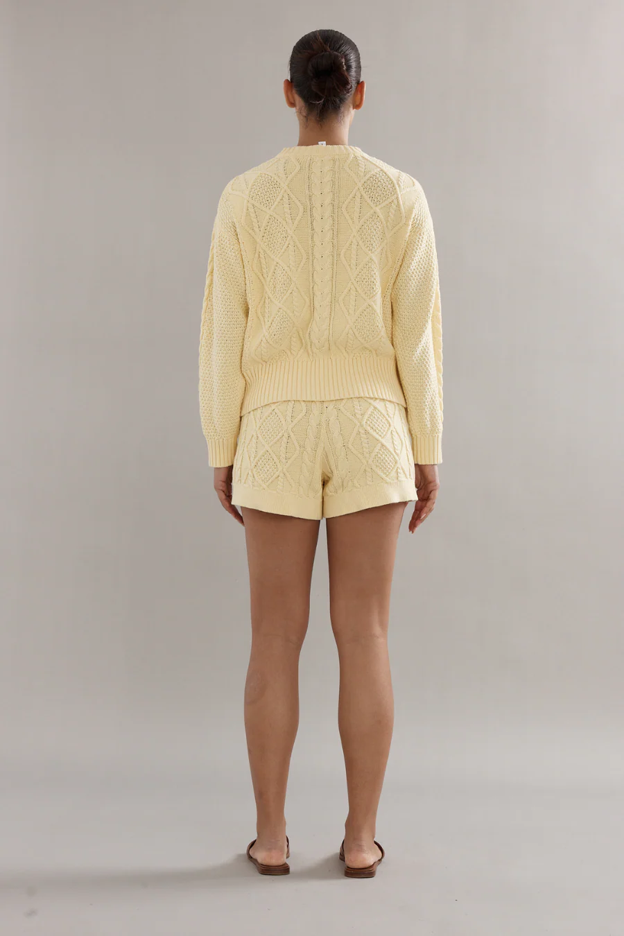 Cotton Cable Knit Shorts Yellow - Image 2