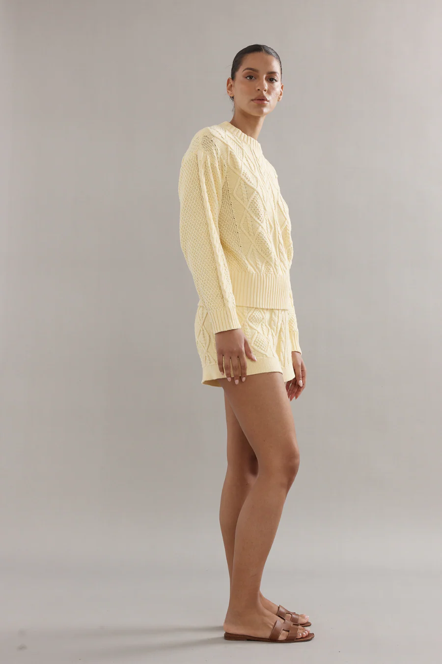 Cotton Cable Knit Shorts Yellow - Image 3