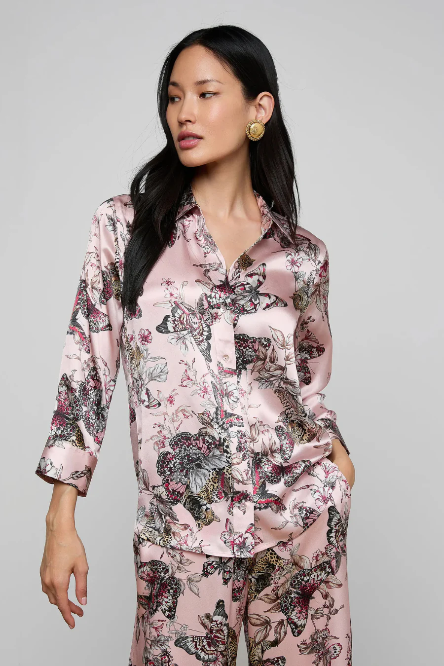 Dani Blouse Light Nectar Pink Small Multi Butterfly Jungle
