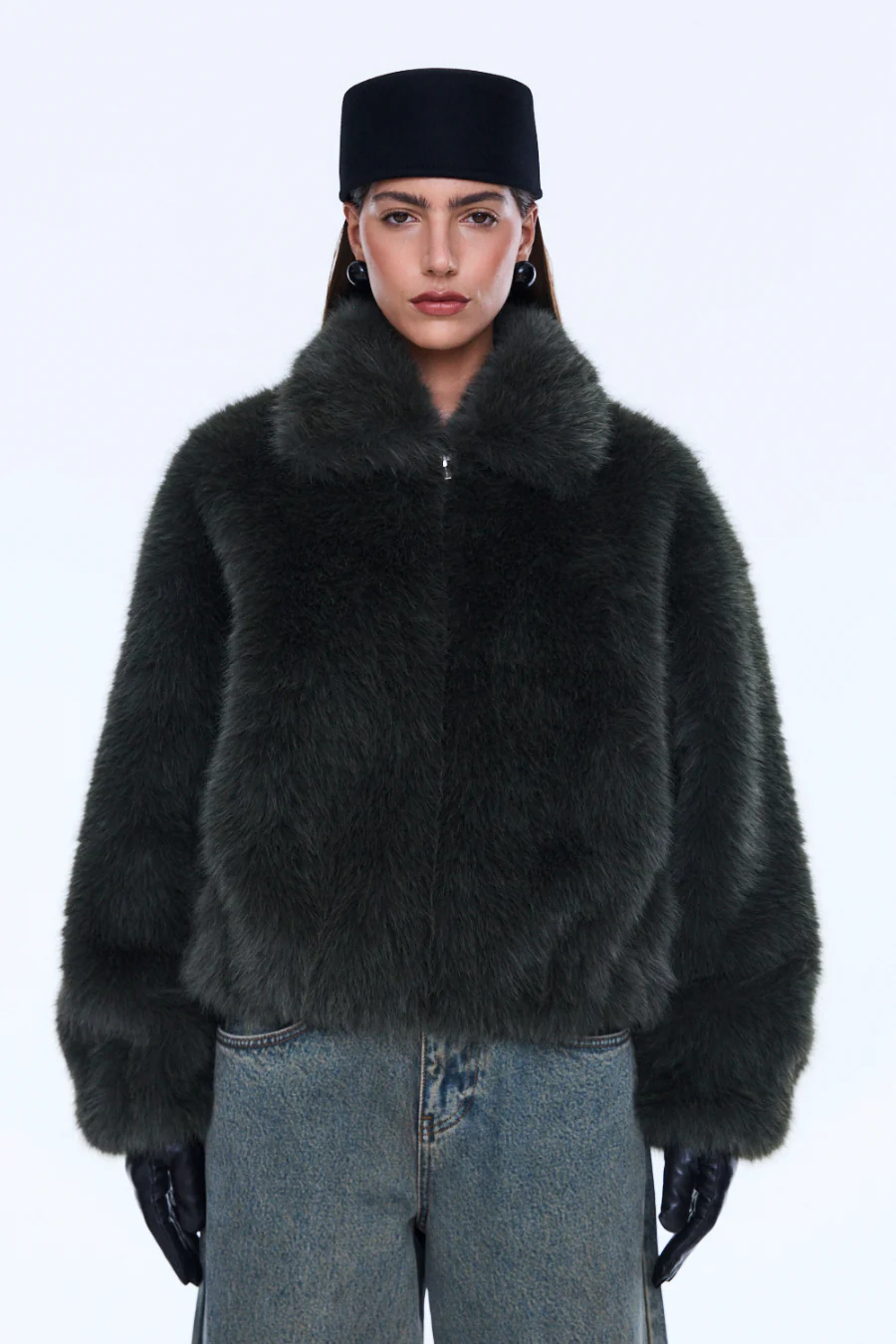 Daphne Faux Fur Bomber Olive - Image 4