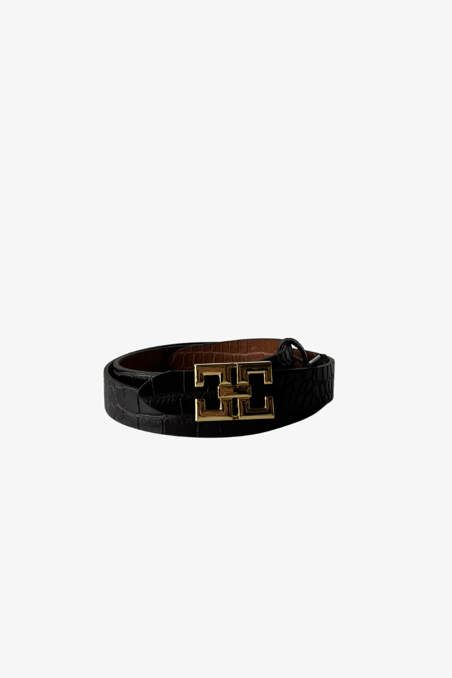Debbie Reversible Croc Belt Dark Brown | Cognac