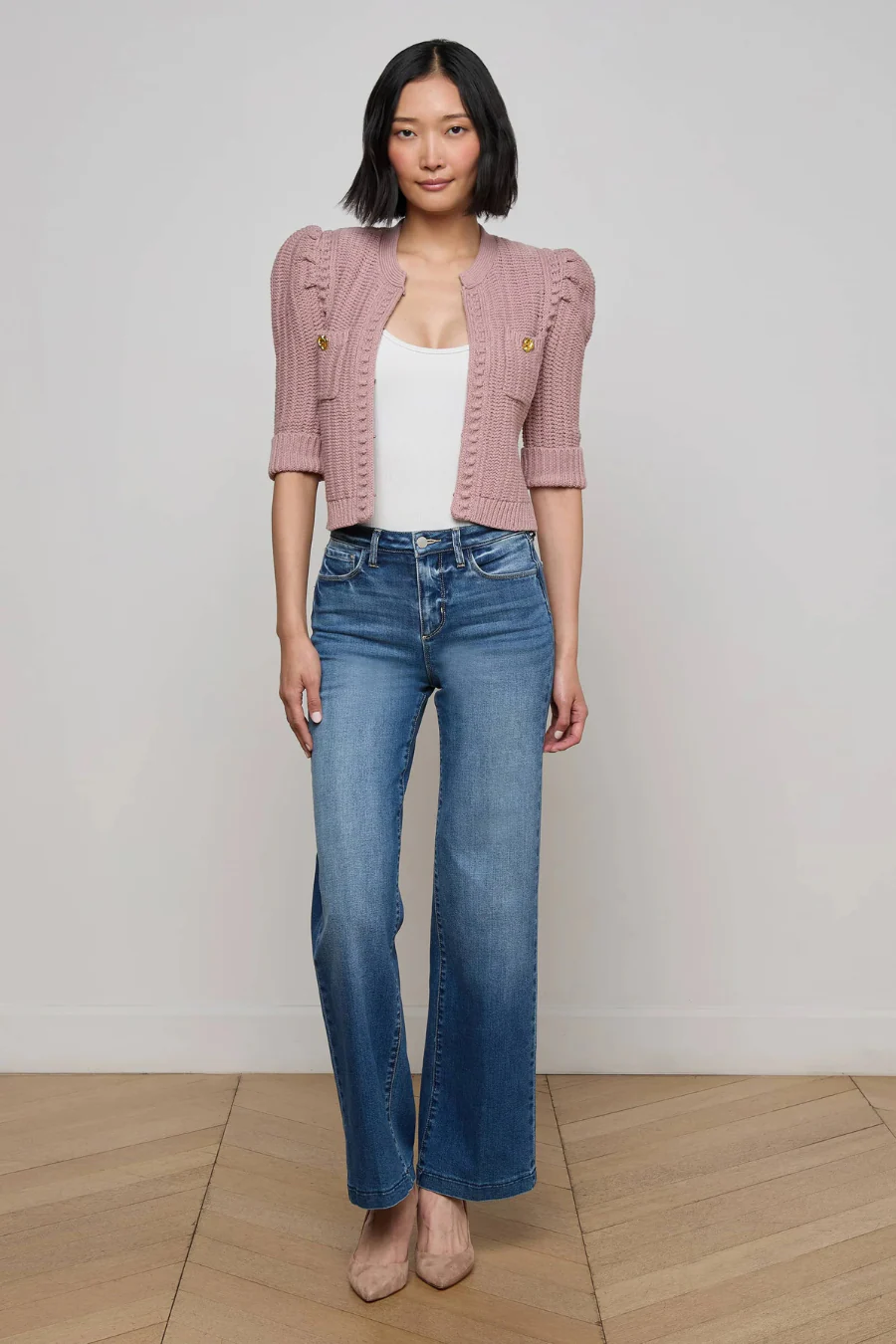 Delilah Cropped Cardigan Light Mauve Gold - Image 4