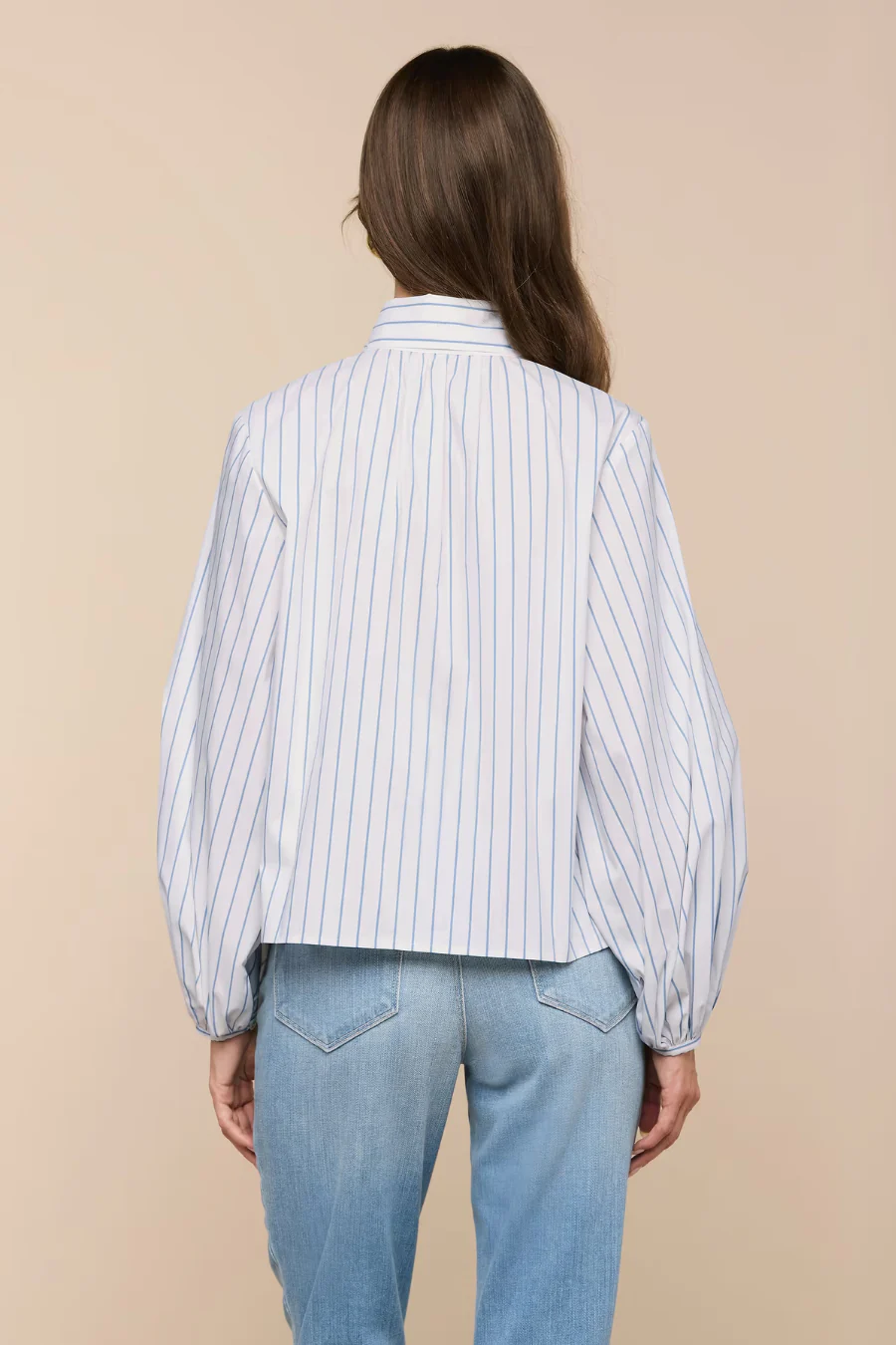 Deon Tie Neck Blouse White / Thin Blue Mist Stripe - Image 3