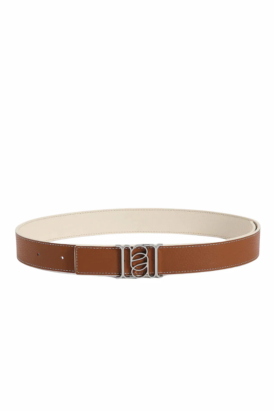 Double-Sided Pebble Leather Belt White/Tan/Silver - Image 2