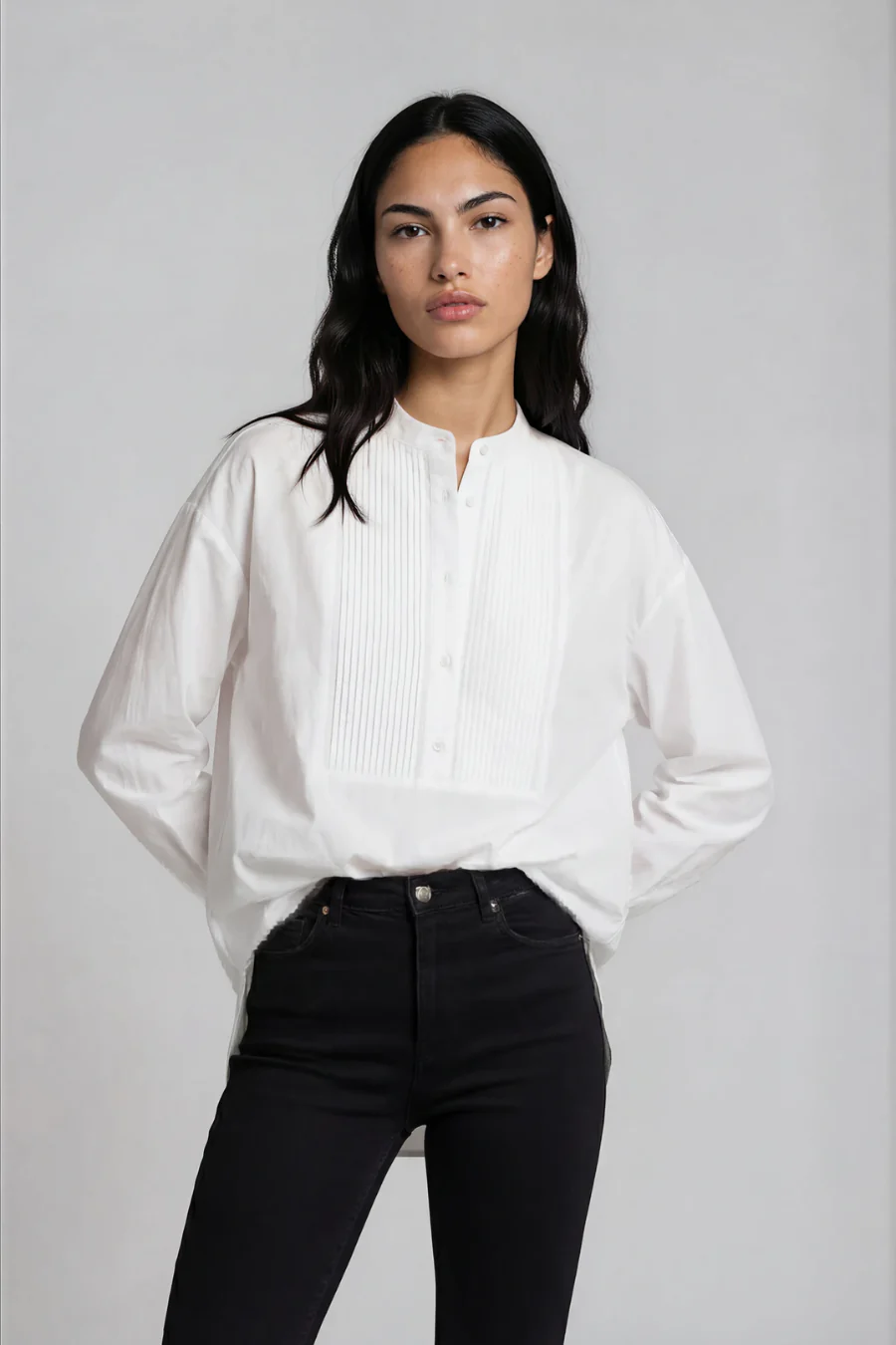 Dropped Shoulder Collared Shirt White