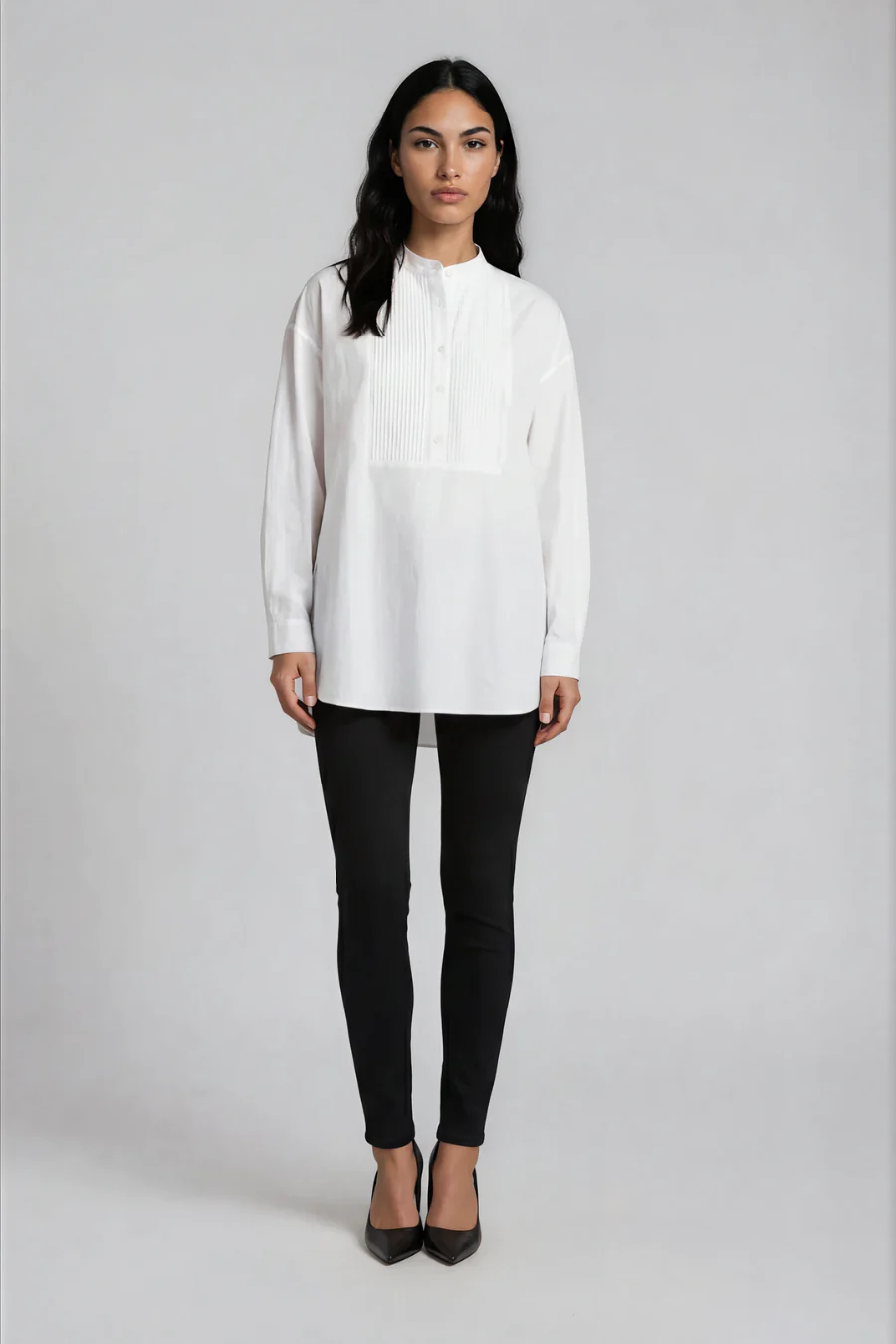 Dropped Shoulder Collared Shirt White - Image 2