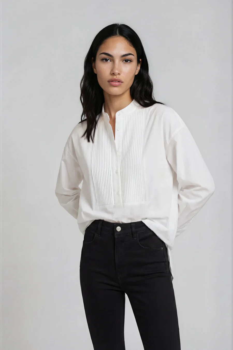 Dropped Shoulder Collared Shirt White - Image 3