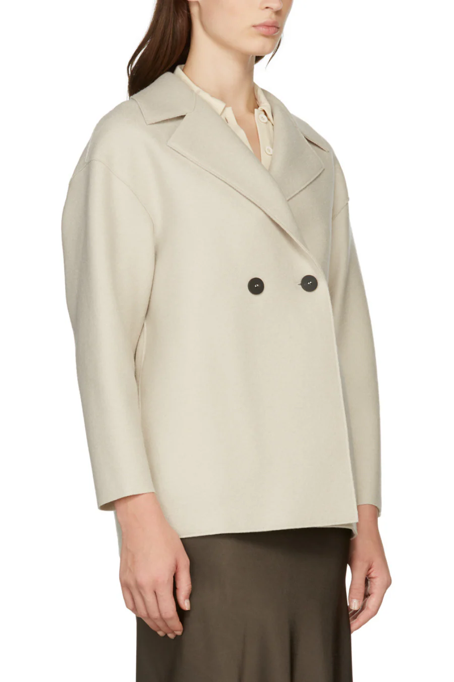 Dropped Shoulder Double Breasted Jacket Almond - Image 3