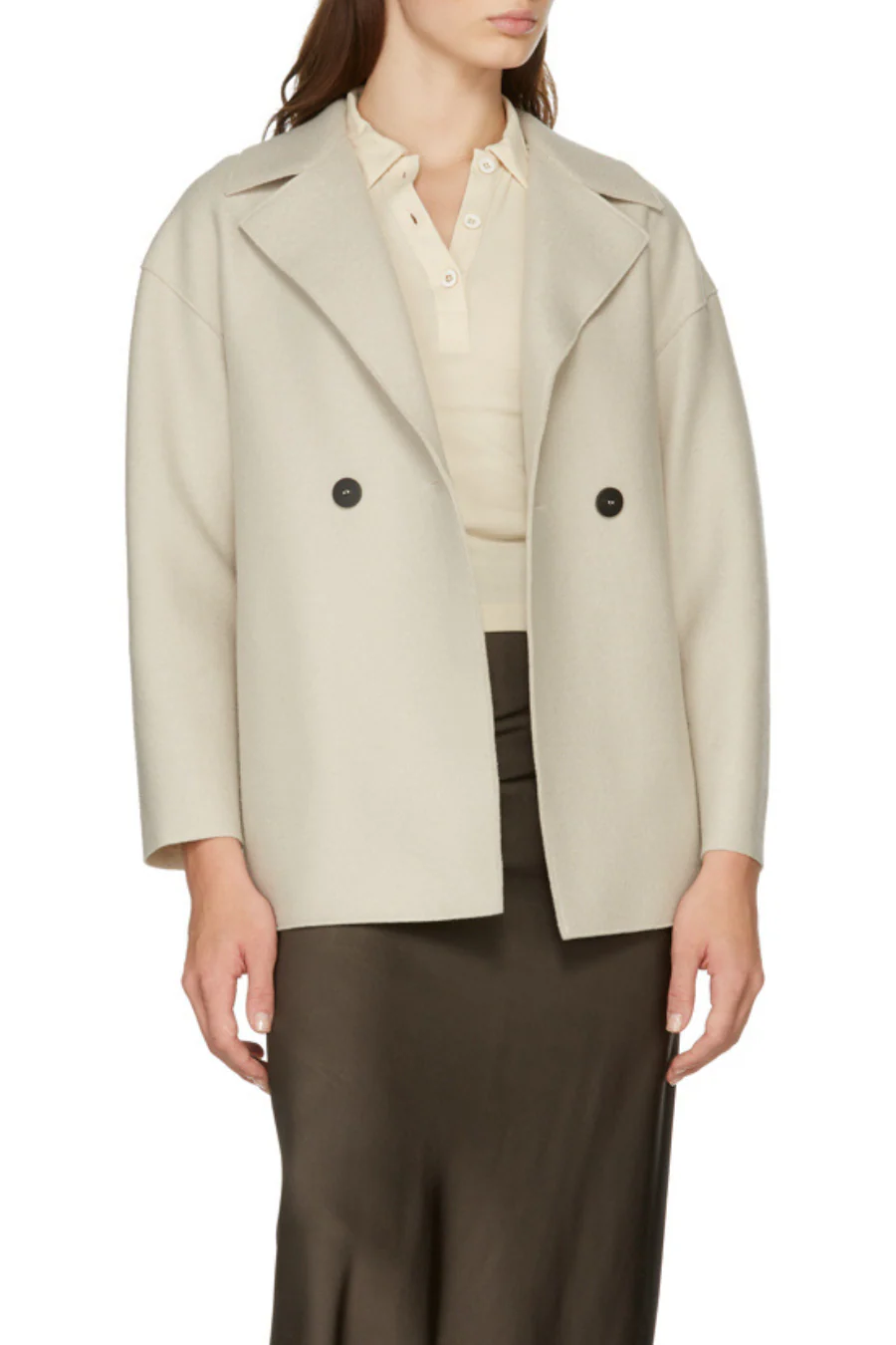 Dropped Shoulder Double Breasted Jacket Almond - Image 4