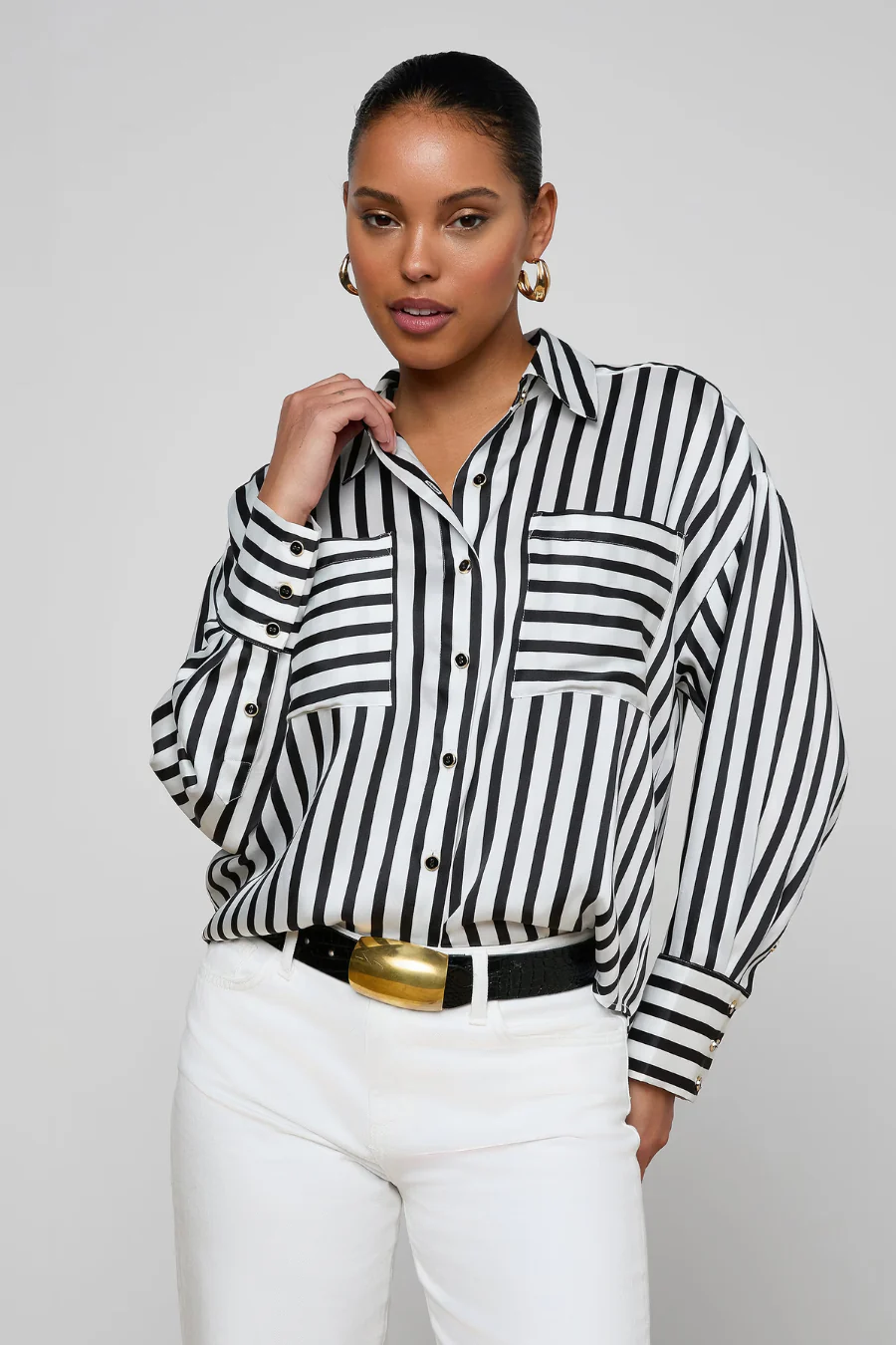 Eliora Shirt Black/ Ivory Stripe