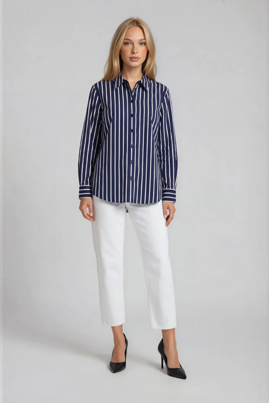 Ellery Shirt Midnight Thin White Stripe