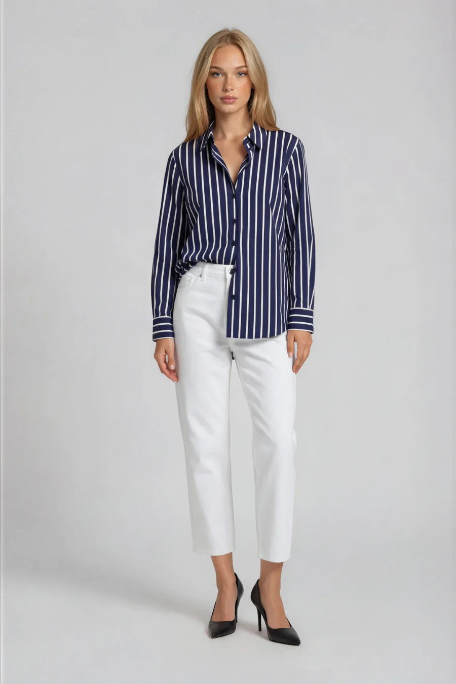 Ellery Shirt Midnight Thin White Stripe - Image 2
