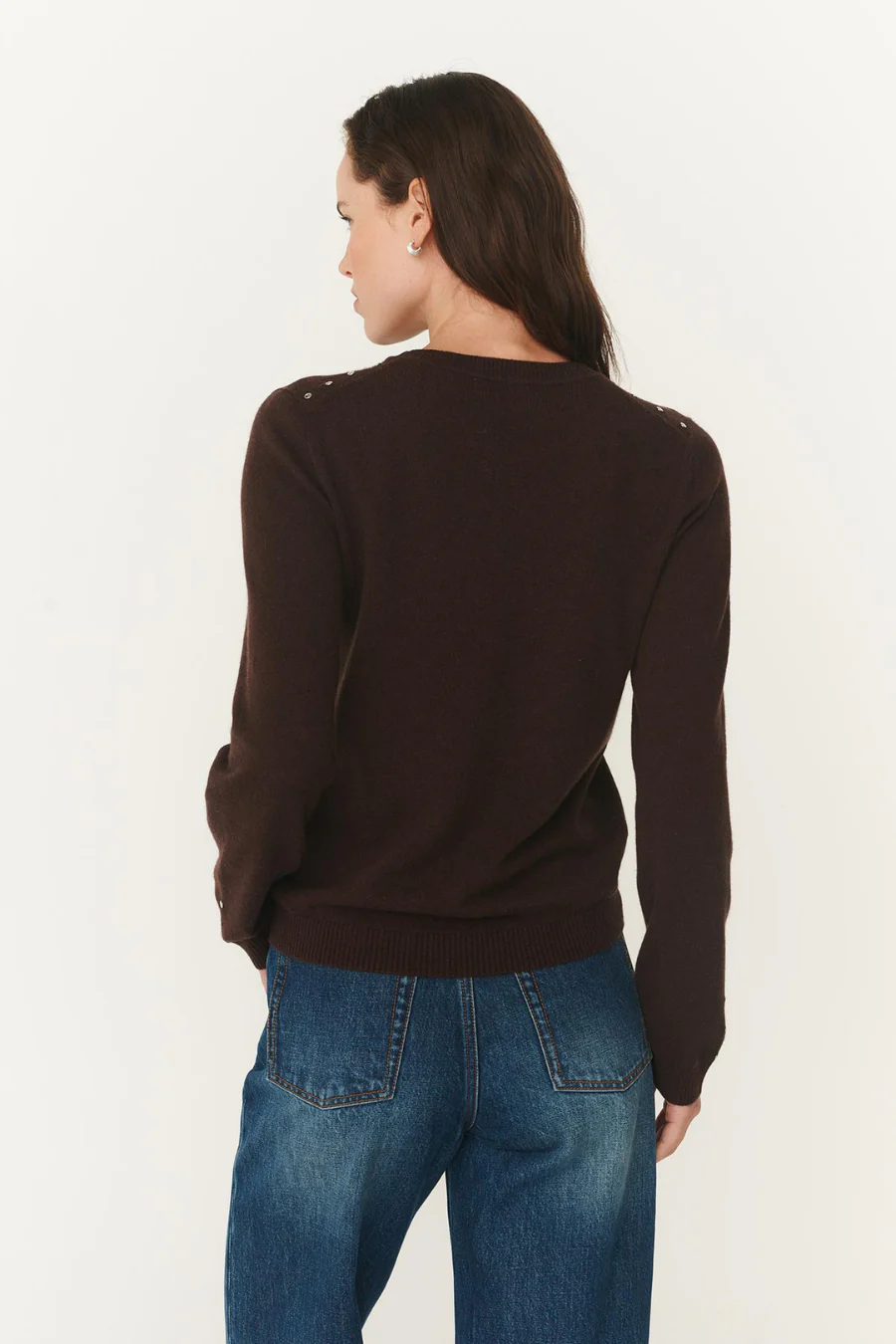 Emaline Stud Merino Knit Top Dark Cacao - Image 2