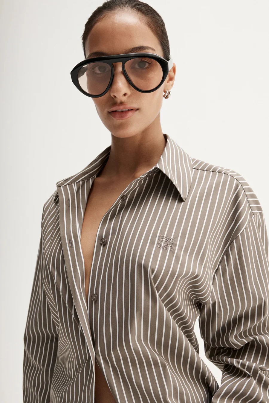 Emry Stripe Shirt Taupe Stripe - Image 3