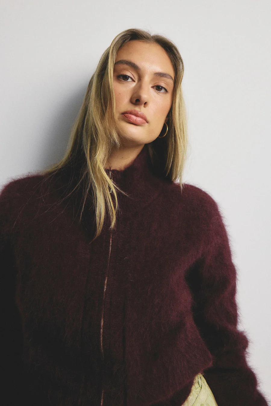 Felix Zip Up Cashmere Bomber Aubergine - Image 2