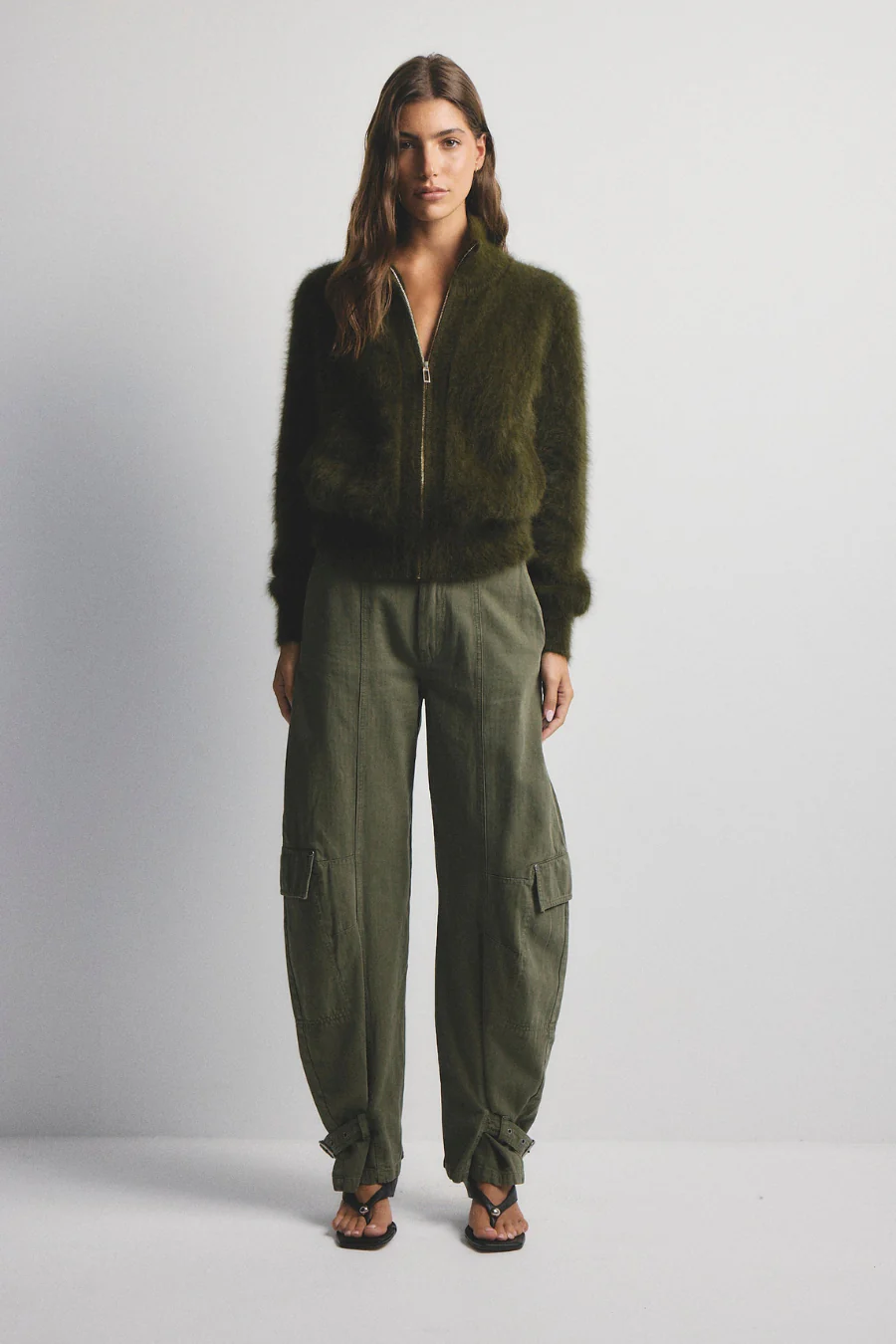 Felix Zip Up Cashmere Bomber Moss