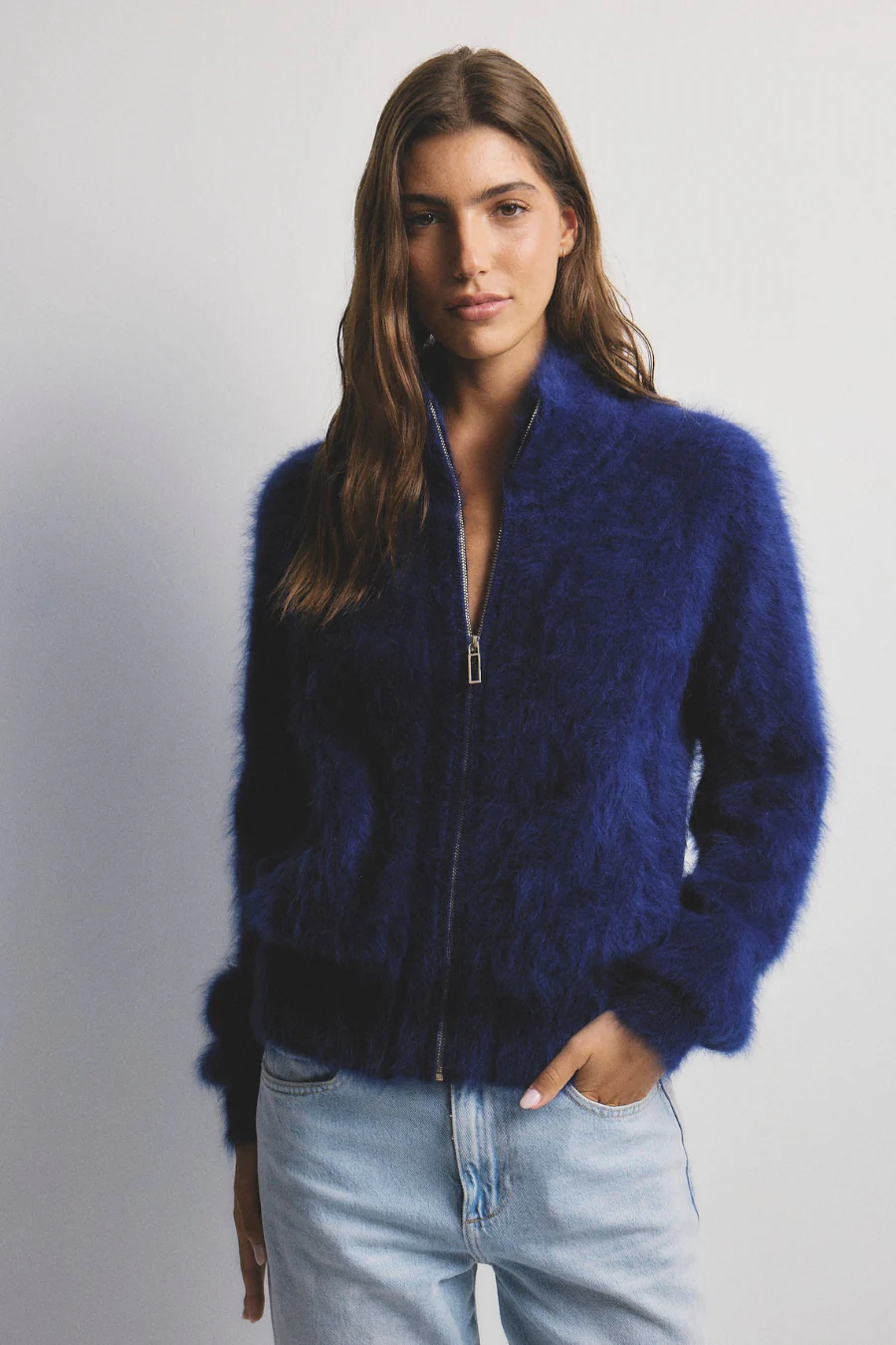 Felix Zip Up Cashmere Bomber Navy - Image 2