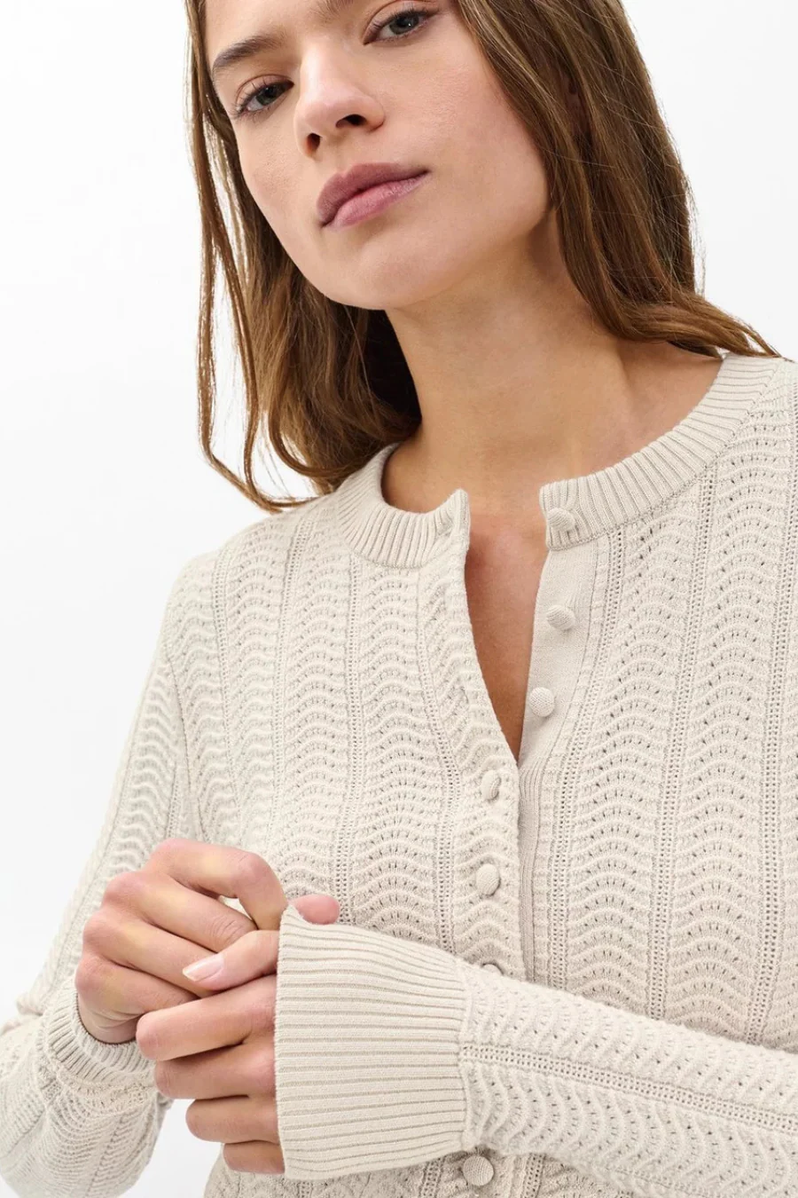 Francesca Merino Cardigan Oatmeal - Image 5