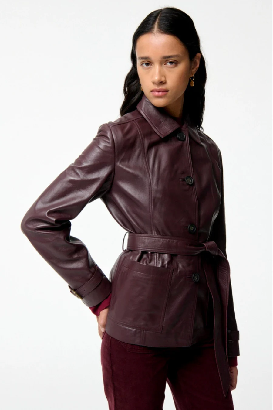 Francisco Leather Jacket Burgundy - Image 2