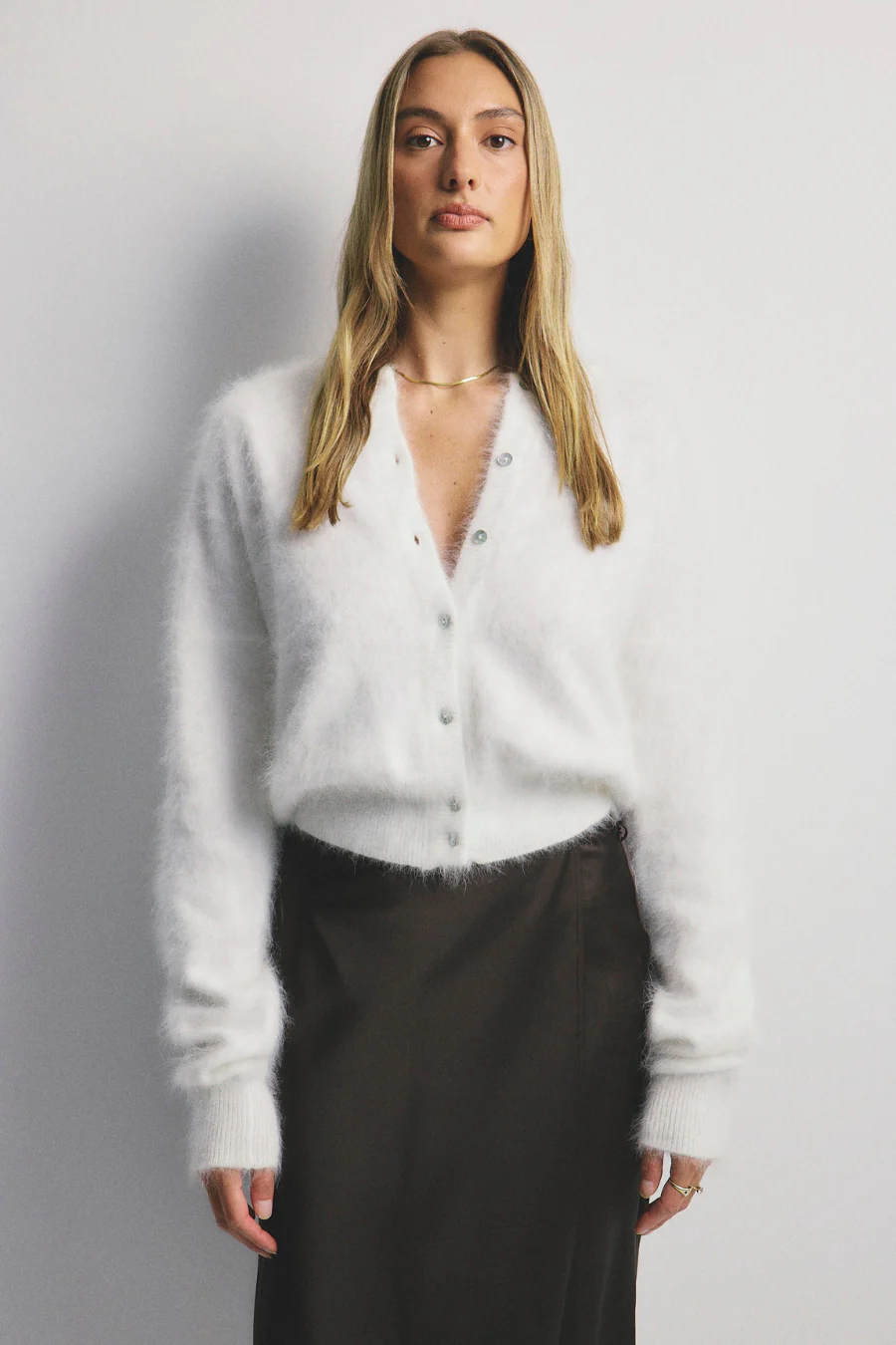 Frankie Cashmere Crew Neck Cardigan Snow - Image 2