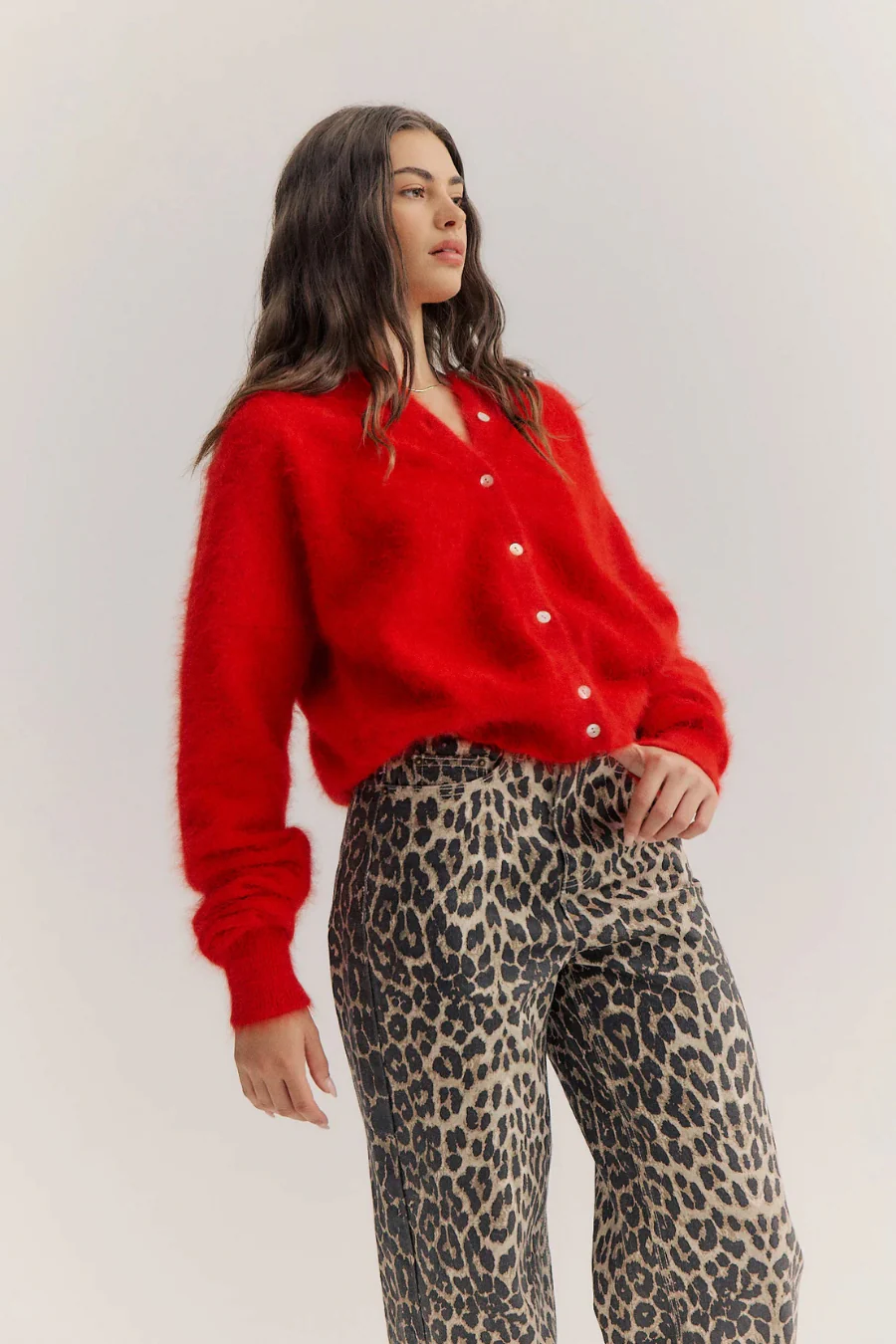 Frankie Cashmere Crew Neck Cardigan Flame - Image 2