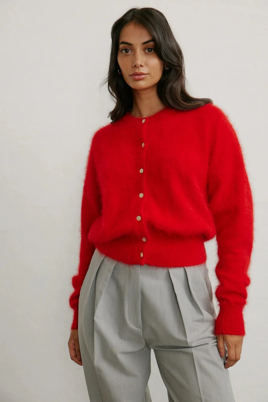Frankie Cashmere Crew Neck Cardigan Flame - Image 4