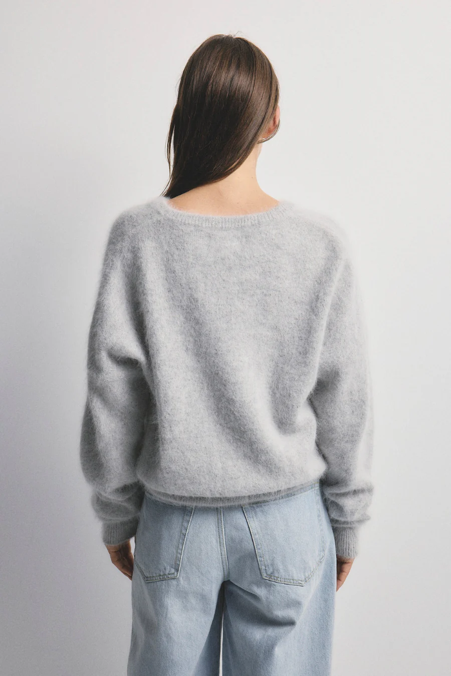 Frankie Cashmere Crew Neck Cardigan Light Grey - Image 3