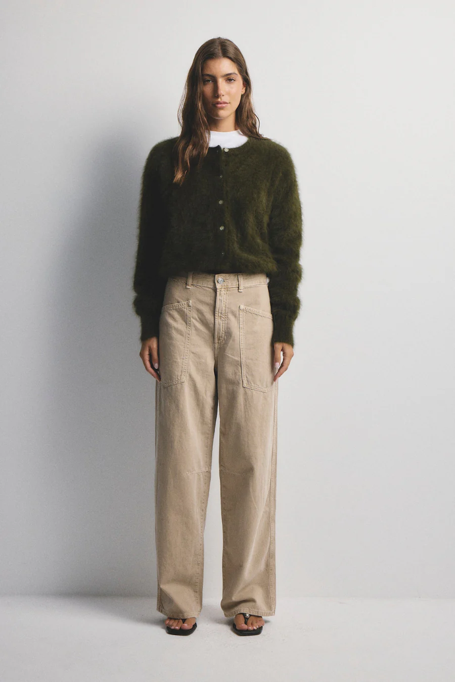 Frankie Cashmere Crew Neck Cardigan Moss