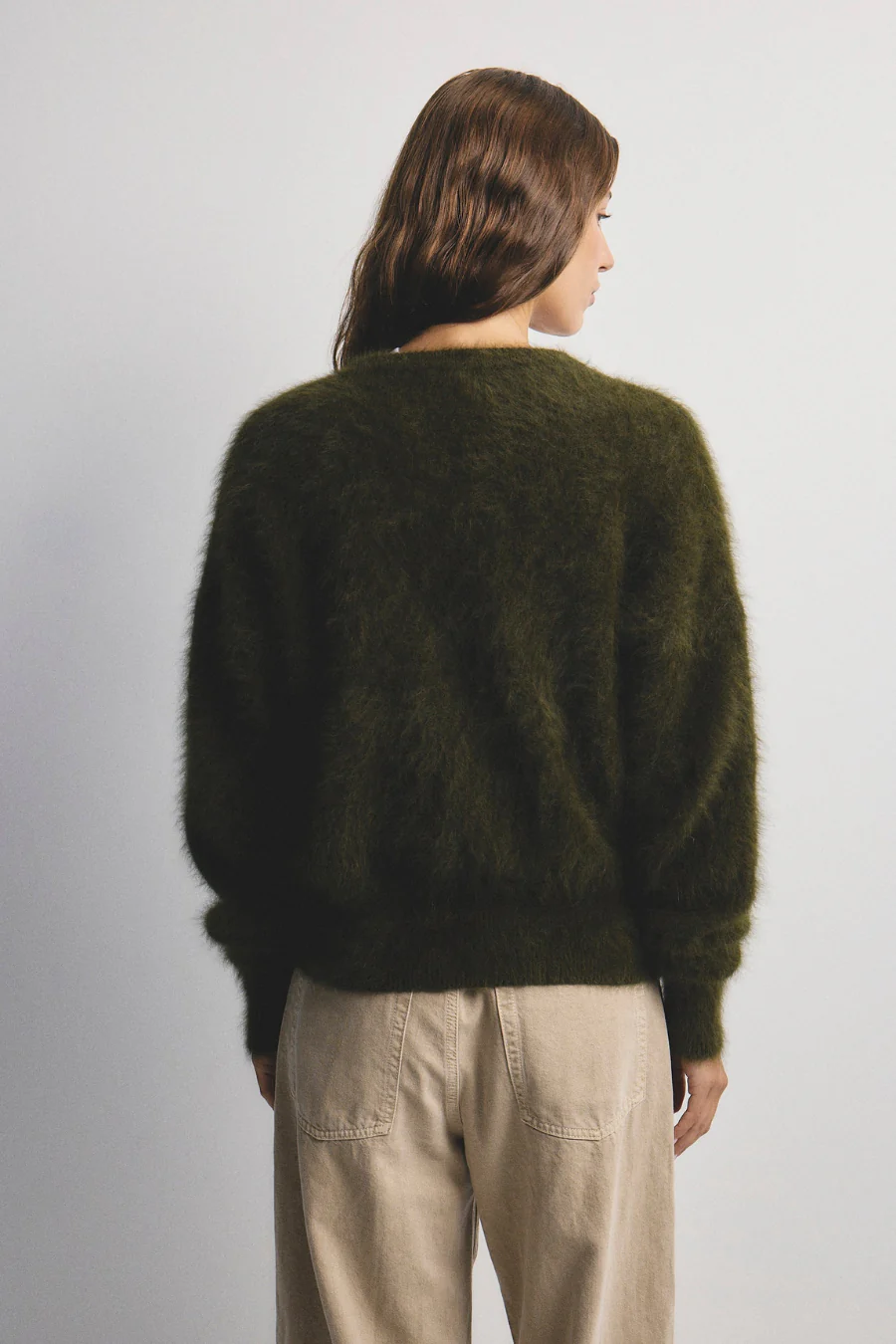 Frankie Cashmere Crew Neck Cardigan Moss - Image 3