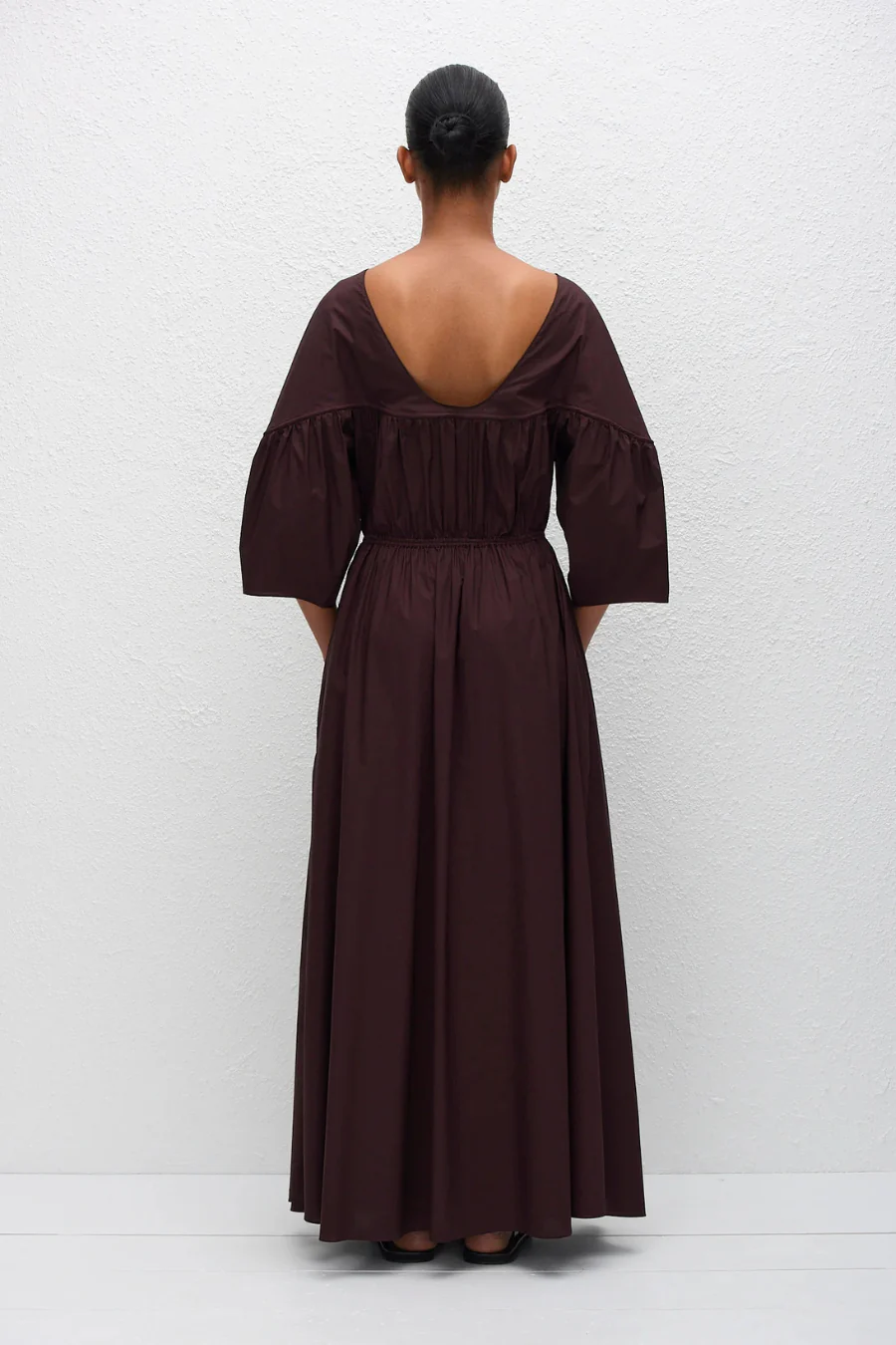 Gathered Yoke Midi Dress Aubergine - Image 2