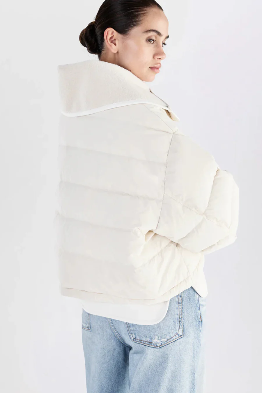 Gloria Mixed Media Puffer Jacket Off White - Image 2