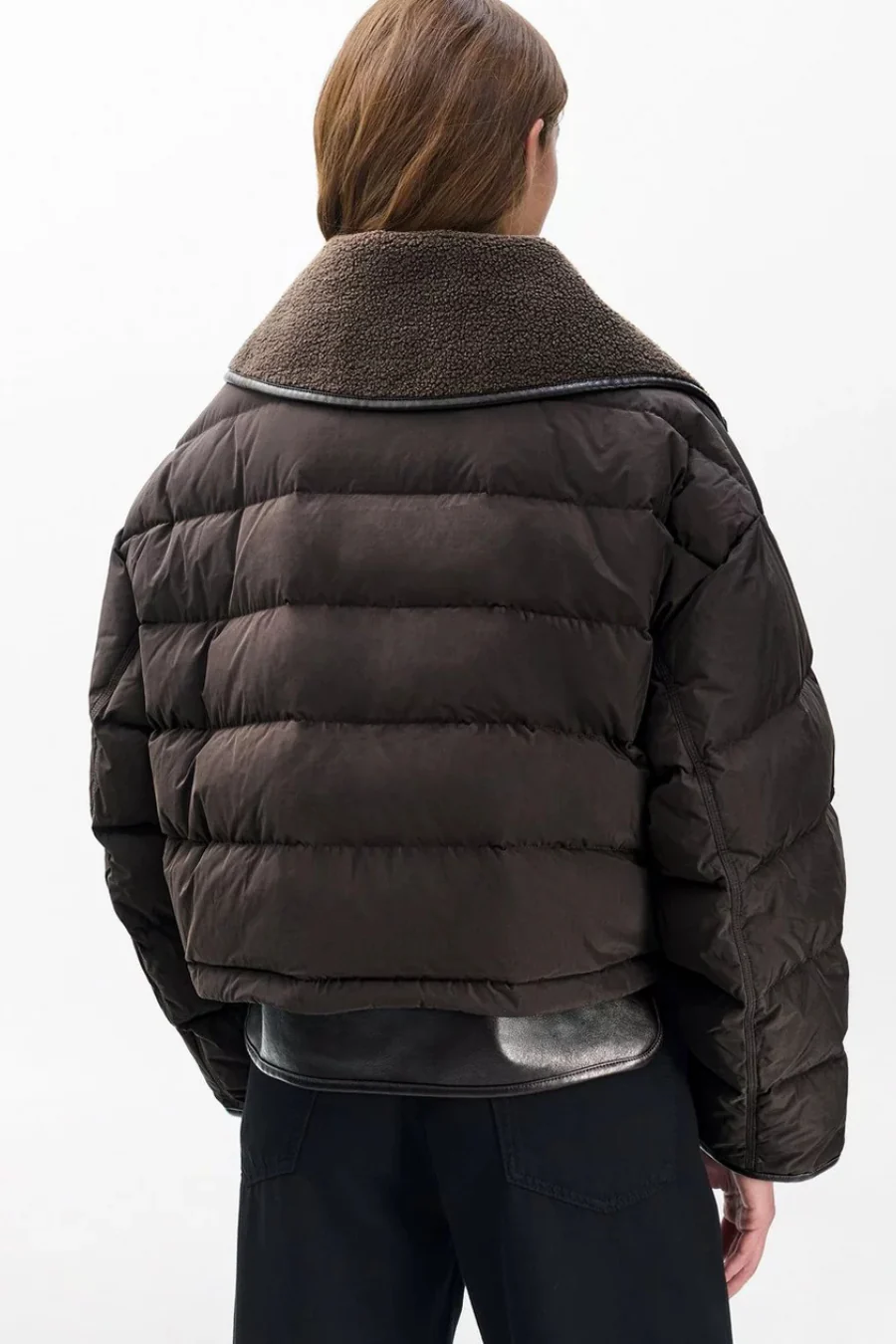 Gloria Mixed Media Puffer Jacket Brown - Image 3