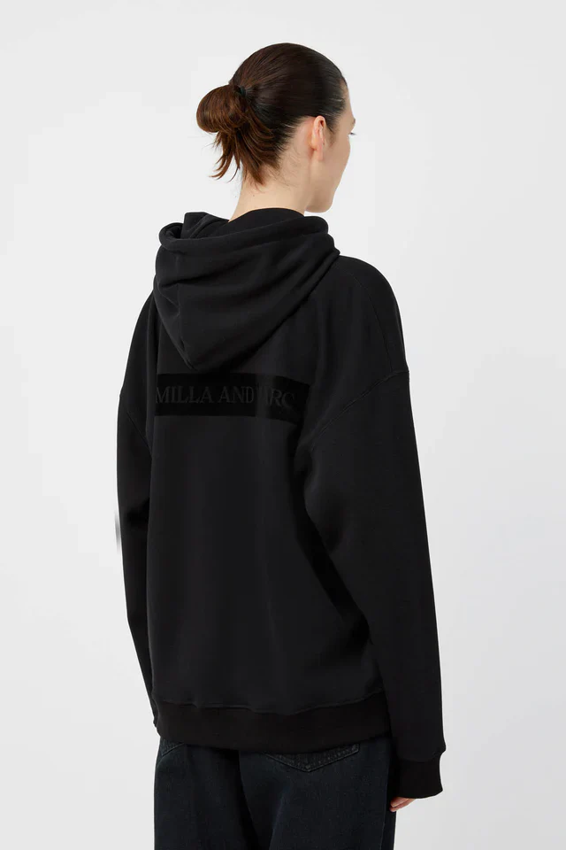 Grid Flocking Logo Hoodie Black - Image 2