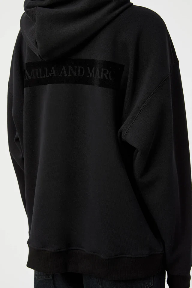 Grid Flocking Logo Hoodie Black - Image 3