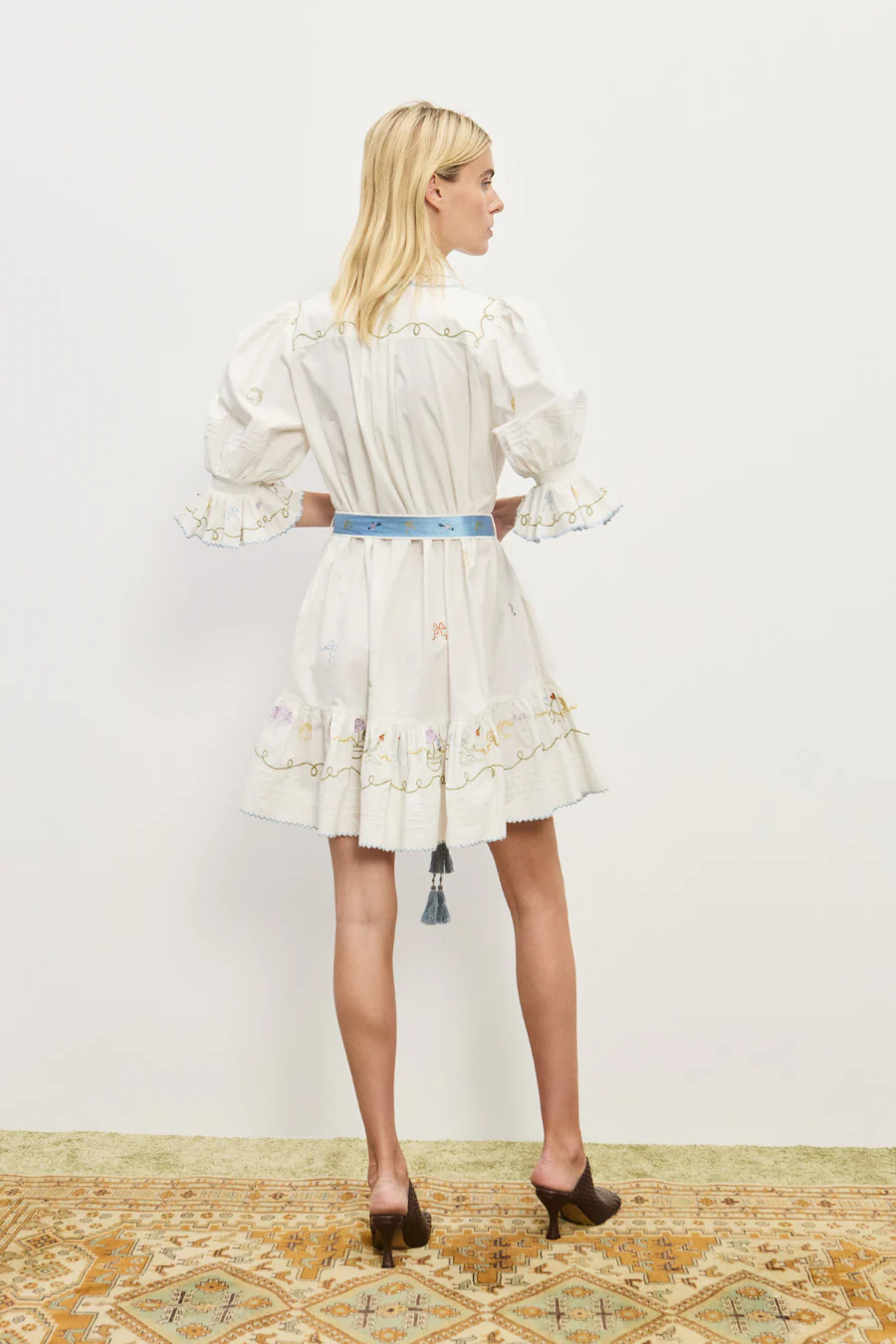 Giulia Embroidered Mini Dress Cream - Image 2