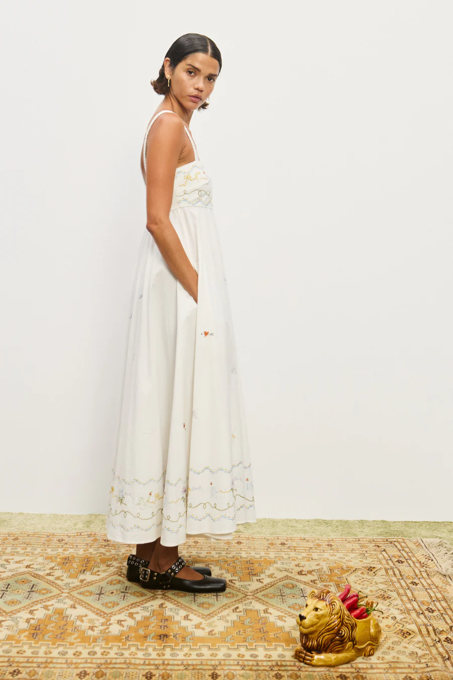 Giulia Embroidered Sundress Cream - Image 3