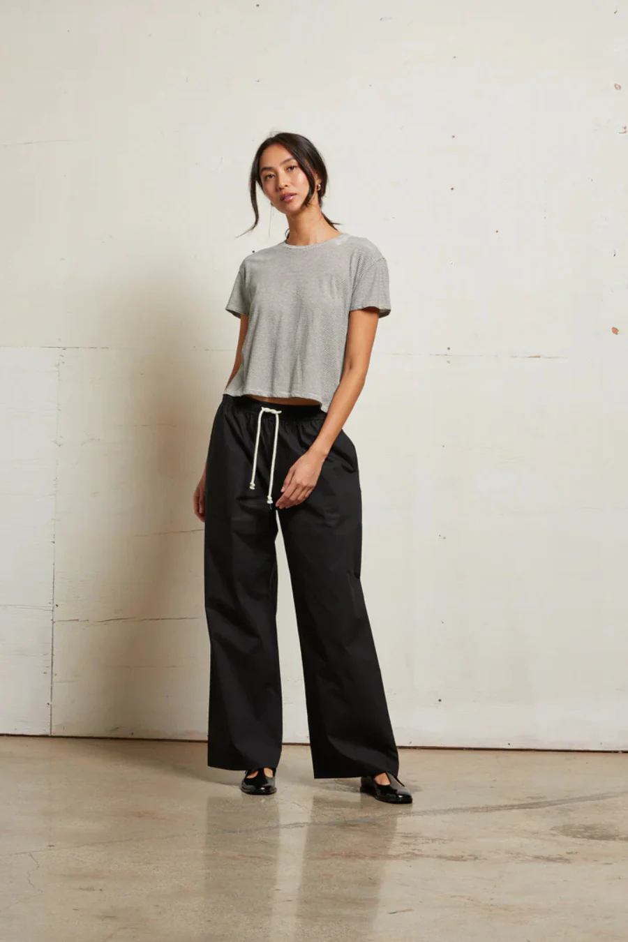 Harley Cotton Boxy Crew Tee Ivory/ Black Stripe
