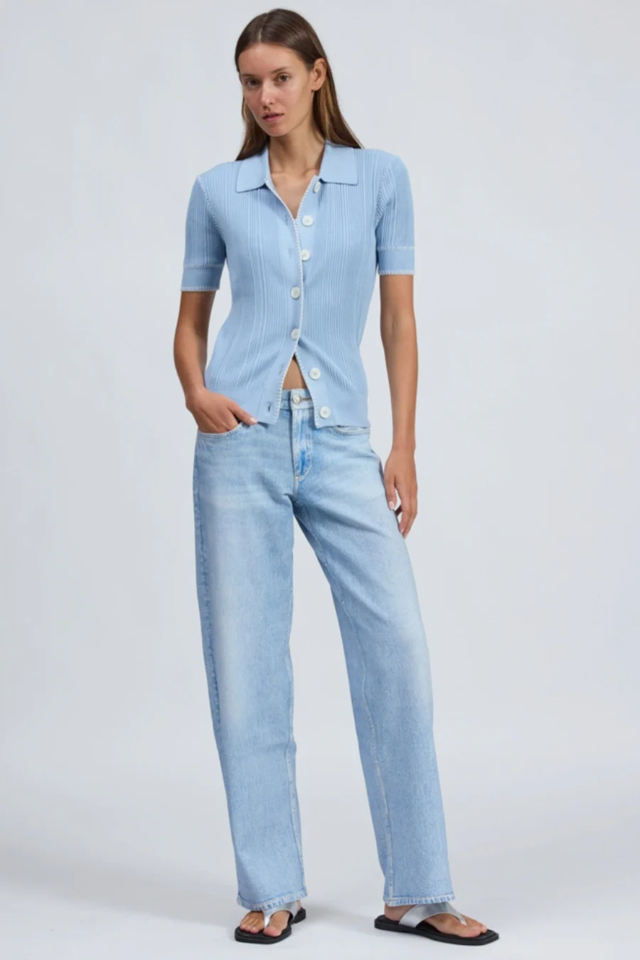 Harper Short Sleeve Cardigan Sky