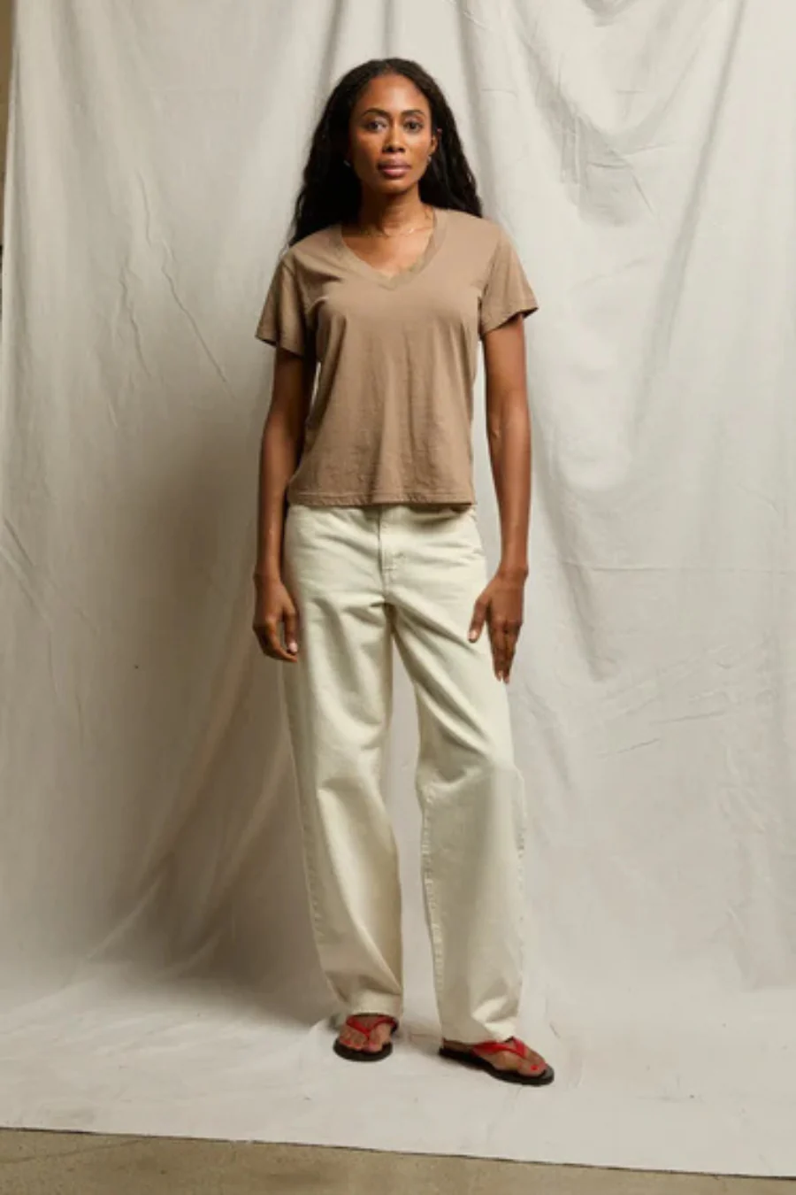 Hendrix Cotton Boxy V Neck Mocha - Image 2