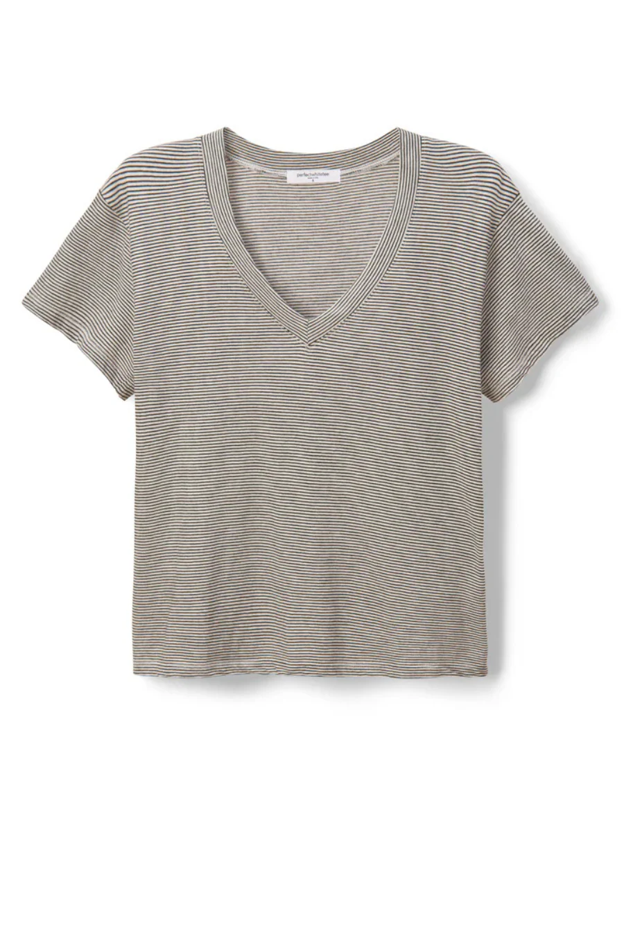 Hendrix Cotton Boxy V Neck Tee Ivory/ Black Stripe - Image 3