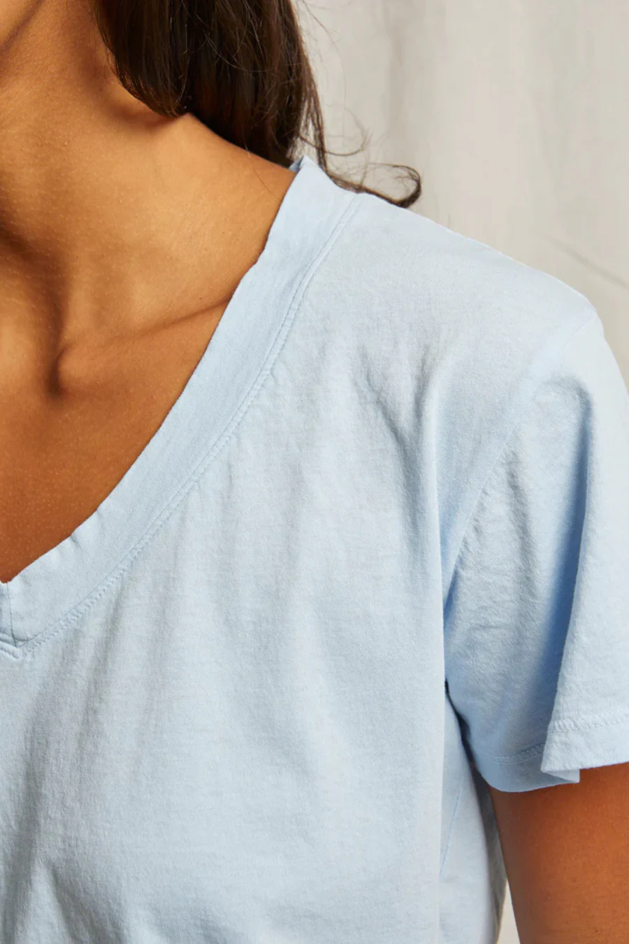 Hendrix Cotton Boxy V Neck Tee Sky Blue - Image 3