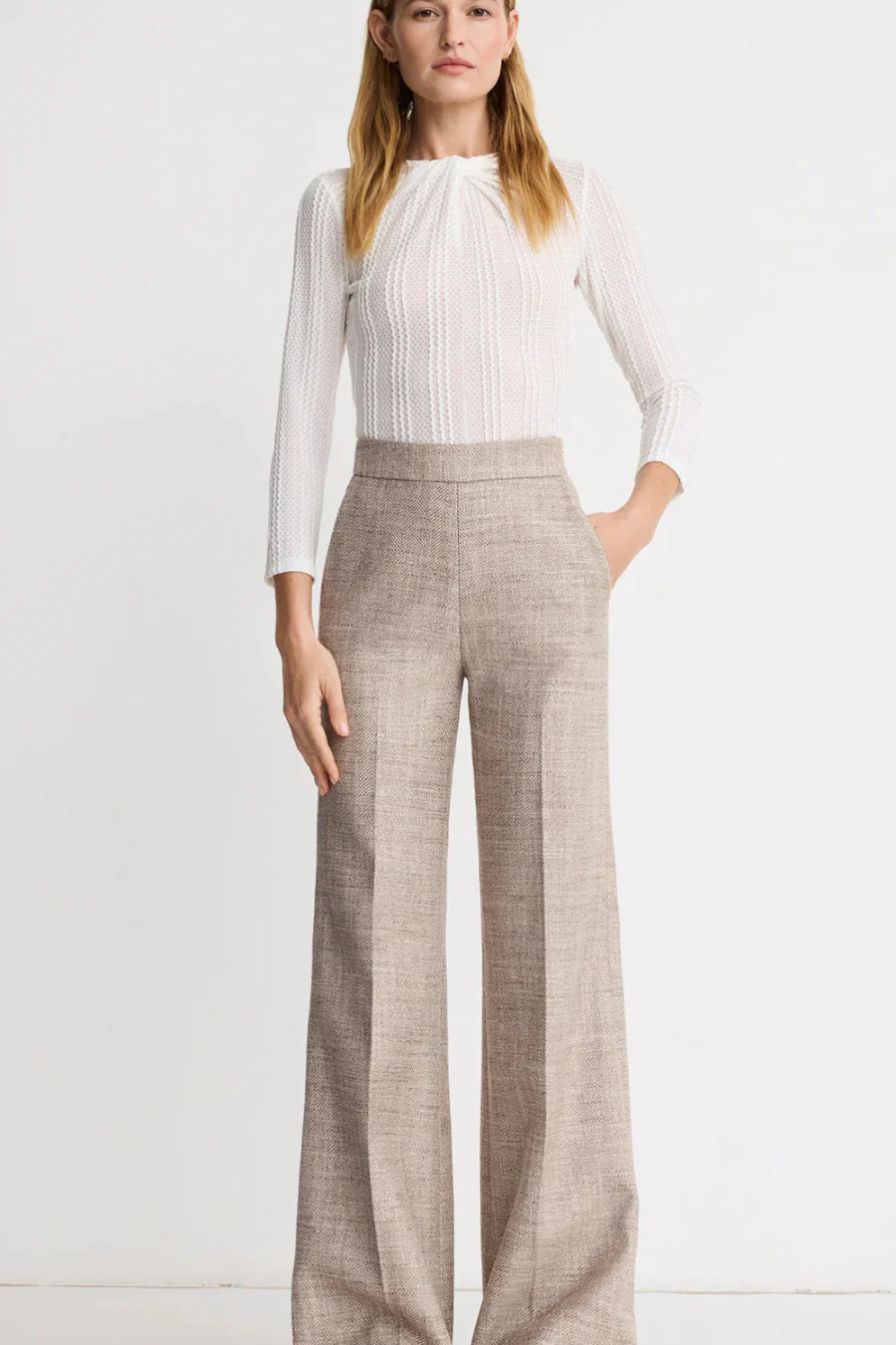 High Rise Wide Leg Pant Taupe Tweed - Image 2