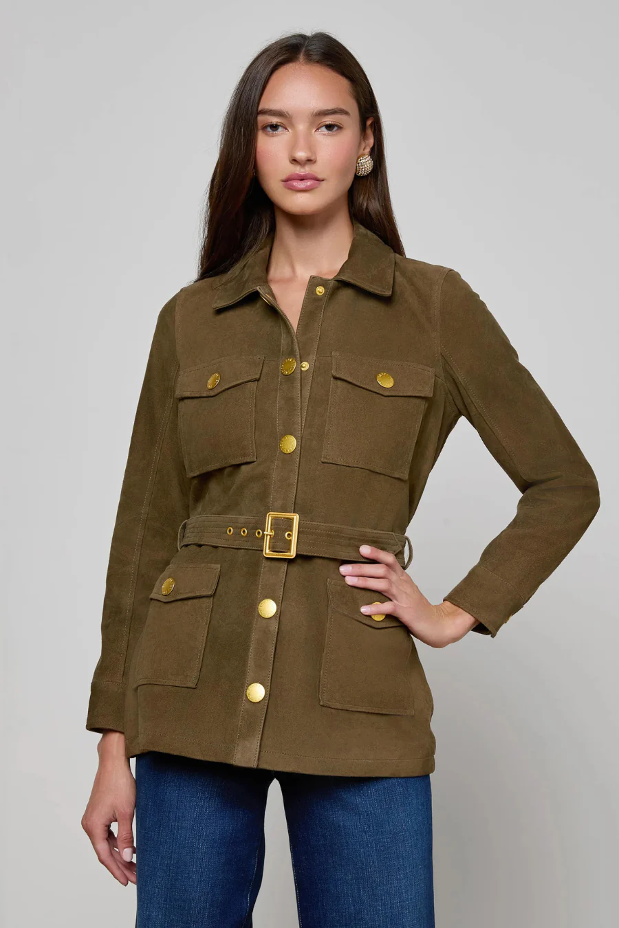 Ishani Belted Jacket Olive - Image 3