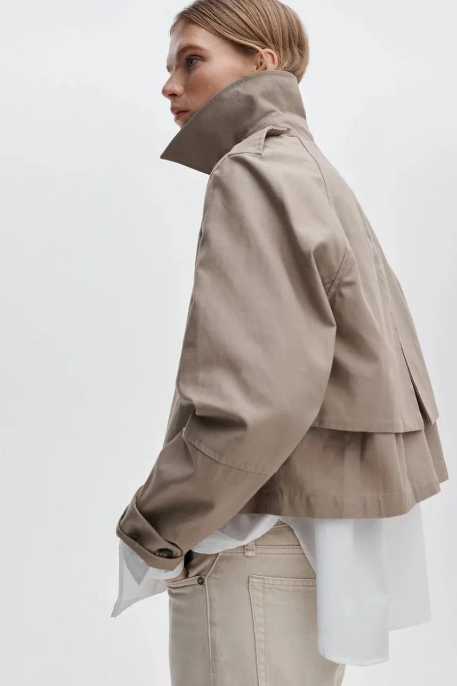 Jamie Cropped Trench Khaki - Image 2