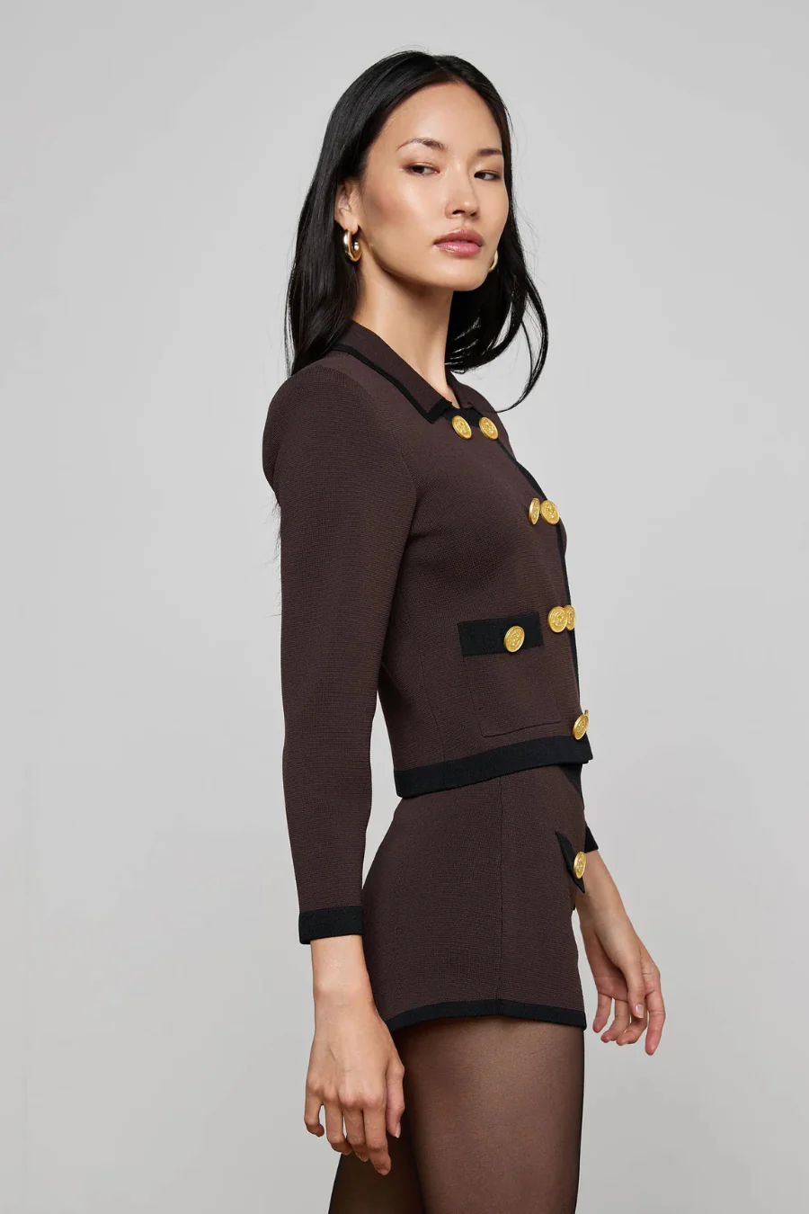 Janu Cropped Knit Jacket Dark Brown/Black - Image 3