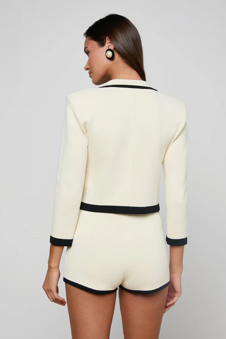 Janu Cropped Knit Jacket Vintage White/ Black - Image 2