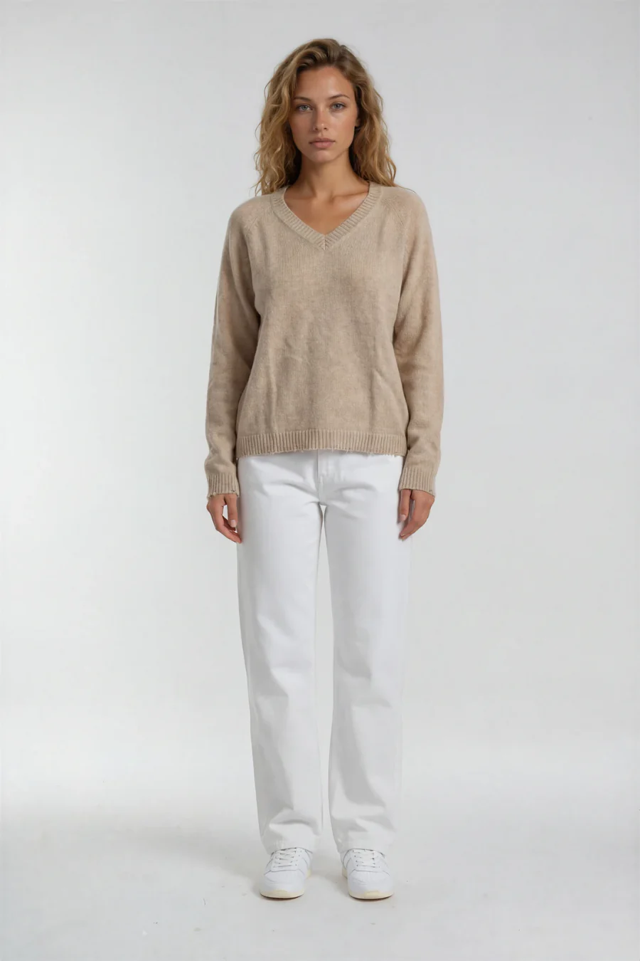 Jessie V-Neck Sweater Beige - Image 3