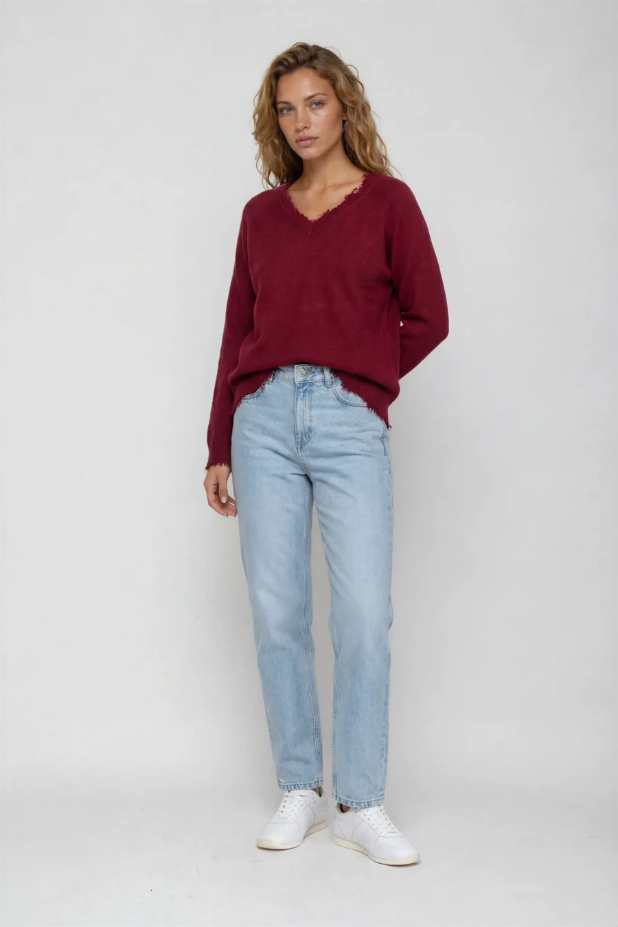 Jessie V-Neck Sweater Burgundy - Image 3