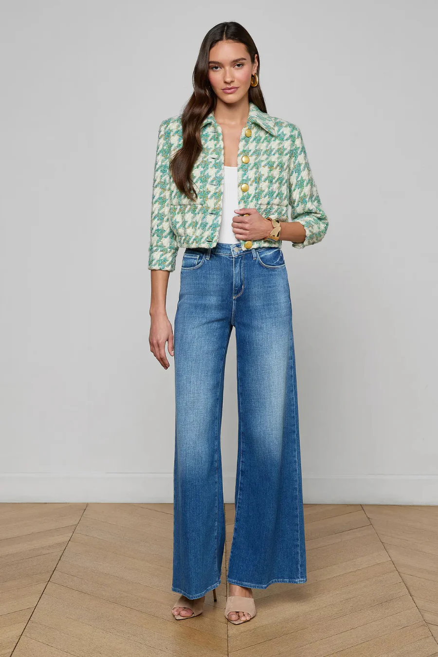 Jia Tweed Jacket Dusty Jade Houndstooth